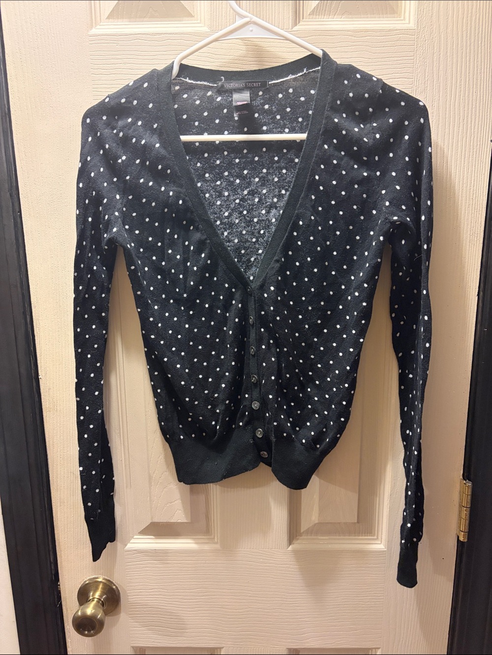 Victoria's Secret Black Cardigan with White Polka Dots Vintage